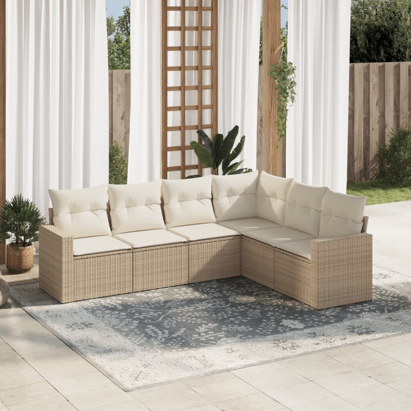 vidaXL 6-tlg. Garten-Sofagarnitur mit Kissen Beige Poly Rattan vidaXL 6-tlg. Garten-Sofagarnitur mit Kissen Beige Poly Rattan