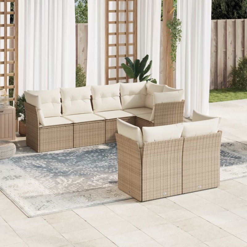 vidaXL 7-tlg. Garten-Sofagarnitur mit Kissen Beige Poly Rattan vidaXL 7-tlg. Garten-Sofagarnitur mit Kissen Beige Poly Rattan