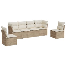 vidaXL 6-tlg. Garten-Sofagarnitur mit Kissen Beige Poly Rattan
