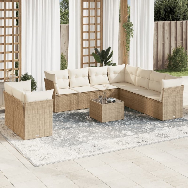 vidaXL 10-tlg. Garten-Sofagarnitur mit Kissen Beige Poly Rattan vidaXL 10-tlg. Garten-Sofagarnitur mit Kissen Beige Poly Rattan
