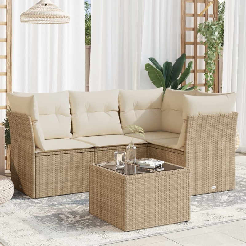 vidaXL 5-tlg. Garten-Sofagarnitur mit Kissen Beige Poly Rattan vidaXL 5-tlg. Garten-Sofagarnitur mit Kissen Beige Poly Rattan