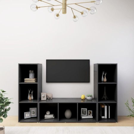 vidaXL TV-Schränke 3 Stk. Grau 107x35x37 cm Holzwerkstoff