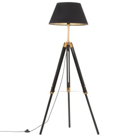 vidaXL Stativlampe Schwarz und Golden Teak Massivholz 141 cm