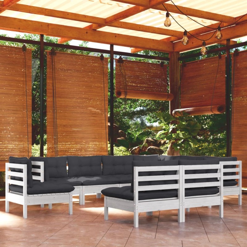 vidaXL 9-tlg. Garten-Lounge-Set mit Kissen Weiß Kiefer Massivholz vidaXL 9-tlg. Garten-Lounge-Set mit Kissen Weiß Kiefer Massivholz