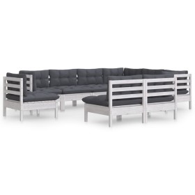 vidaXL 9-tlg. Garten-Lounge-Set mit Kissen Weiß Kiefer Massivholz