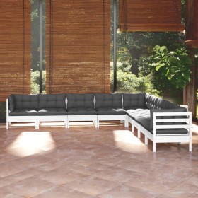 vidaXL 9-tlg. Garten-Lounge-Set mit Kissen Weiß Kiefer Massivholz
