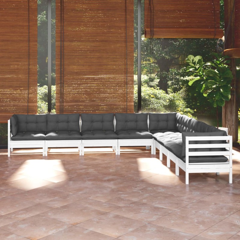 vidaXL 9-tlg. Garten-Lounge-Set mit Kissen Weiß Kiefer Massivholz vidaXL 9-tlg. Garten-Lounge-Set mit Kissen Weiß Kiefer Massivholz