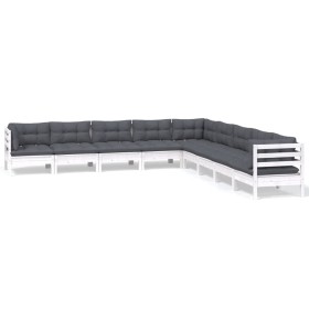 vidaXL 9-tlg. Garten-Lounge-Set mit Kissen Weiß Kiefer Massivholz