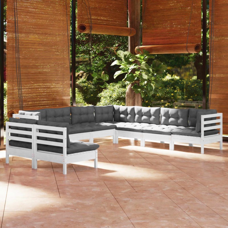 vidaXL 9-tlg. Garten-Lounge-Set mit Kissen Weiß Massivholz Kiefer 