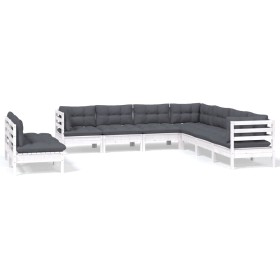 vidaXL 9-tlg. Garten-Lounge-Set mit Kissen Weiß Massivholz Kiefer 