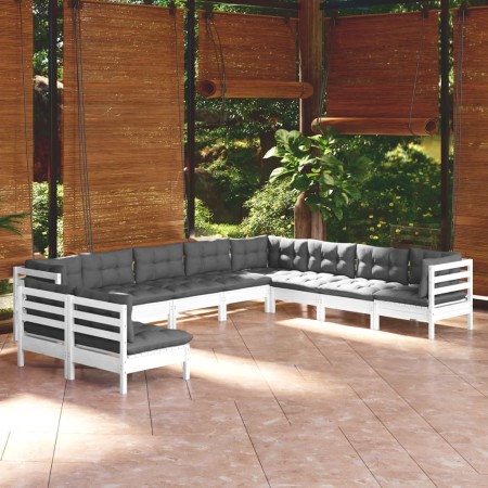 vidaXL 10-tlg. Garten-Lounge-Set mit Kissen Weiß Massivholz Kiefer