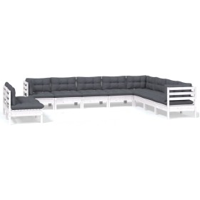 vidaXL 10-tlg. Garten-Lounge-Set mit Kissen Weiß Massivholz Kiefer