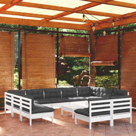 vidaXL 12-tlg. Garten-Lounge-Set mit Kissen Weiß Kiefer Massivholz