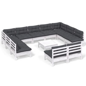 vidaXL 12-tlg. Garten-Lounge-Set mit Kissen Weiß Kiefer Massivholz