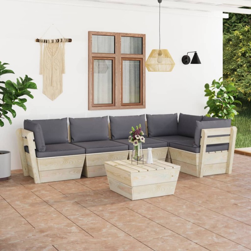 6-tlg. Garten-Sofagarnitur aus Paletten mit Kissen Fichtenholz 6-tlg. Garten-Sofagarnitur aus Paletten mit Kissen Fichtenholz
