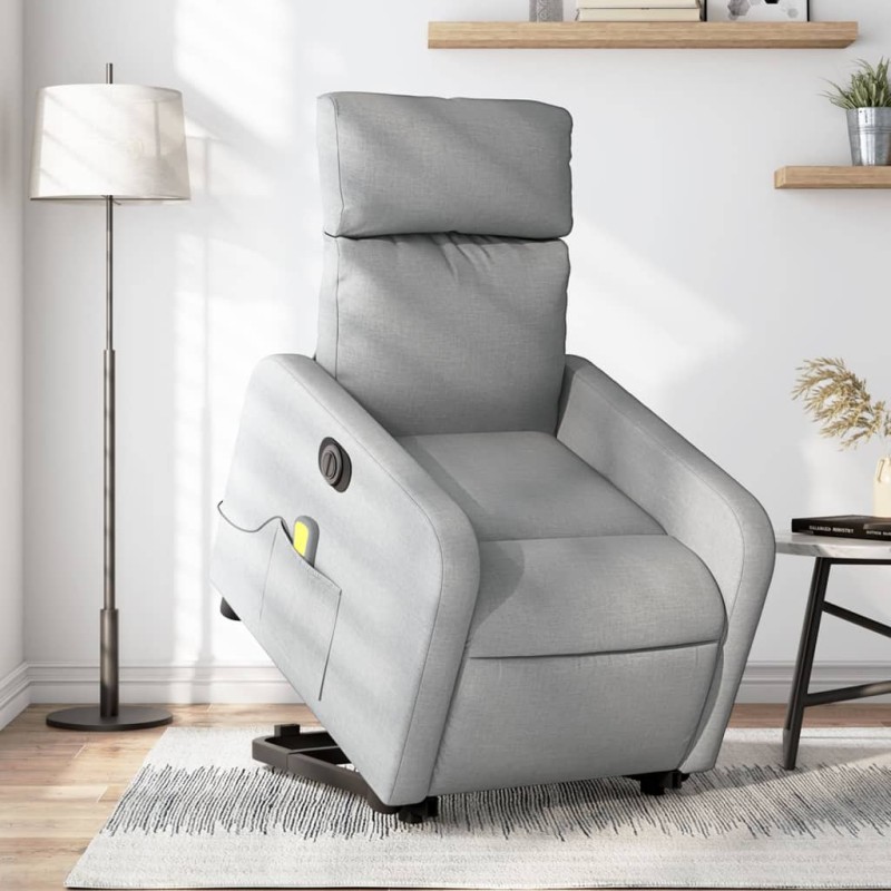 vidaXL Elektrischer Massagesessel mit Aufstehhilfe Hellgrau Stoff vidaXL Elektrischer Massagesessel mit Aufstehhilfe Hellgrau Stoff