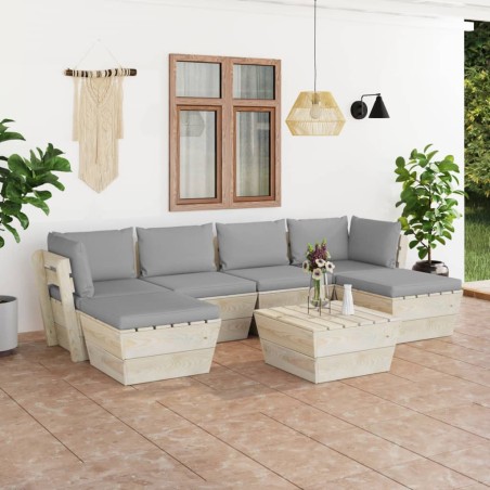 7-tlg. Garten-Sofagarnitur aus Paletten mit Kissen Fichtenholz