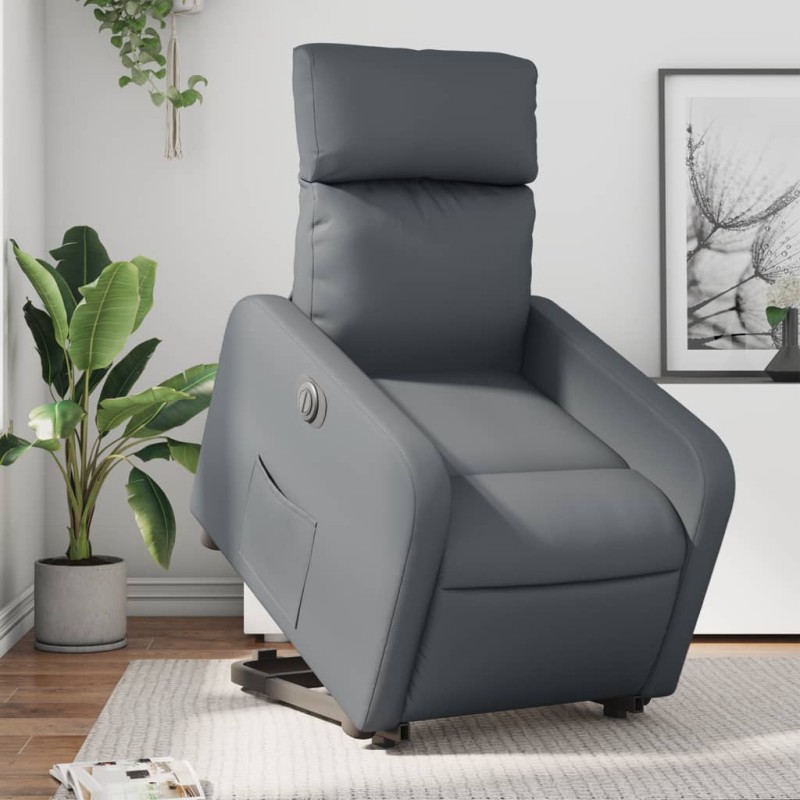 vidaXL Relaxsessel mit Aufstehhilfe Elektrisch Grau Kunstleder vidaXL Relaxsessel mit Aufstehhilfe Elektrisch Grau Kunstleder