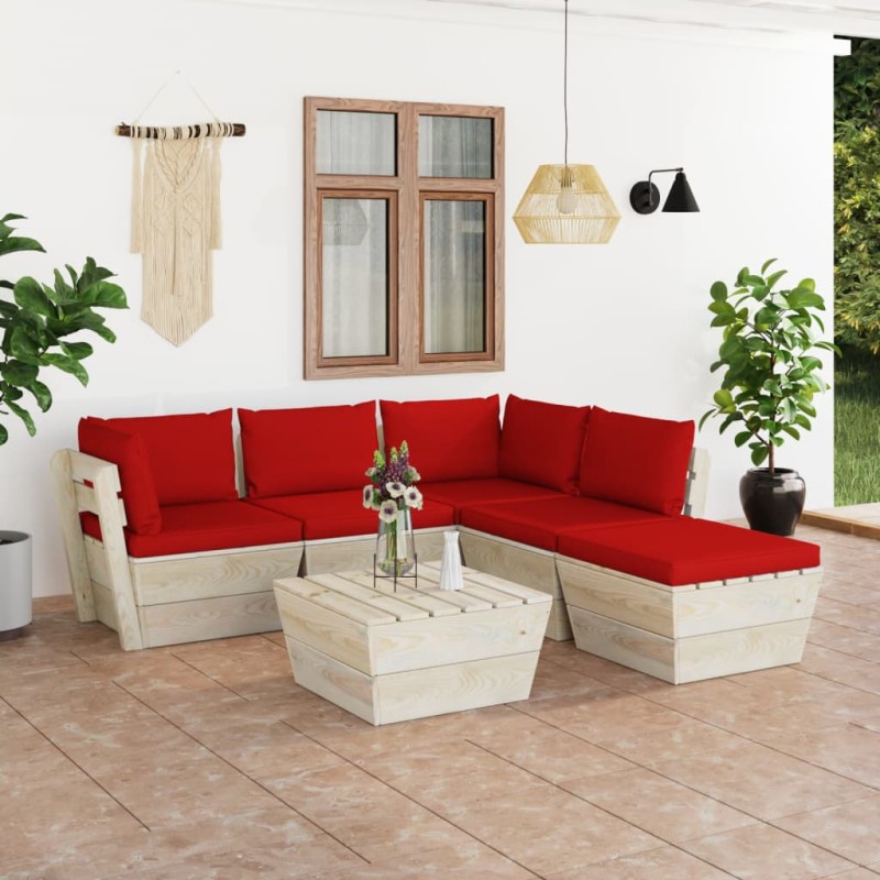 6-tlg. Garten-Sofagarnitur aus Paletten mit Kissen Fichtenholz 6-tlg. Garten-Sofagarnitur aus Paletten mit Kissen Fichtenholz