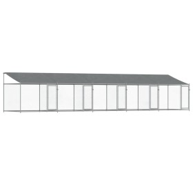vidaXL Hundezwinger mit Dach und Türen Grau 10x2x2 m Verzinkter Stahl