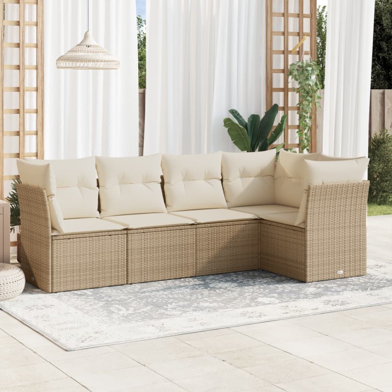 vidaXL 5-tlg. Garten-Sofagarnitur mit Kissen Beige Poly Rattan vidaXL 5-tlg. Garten-Sofagarnitur mit Kissen Beige Poly Rattan