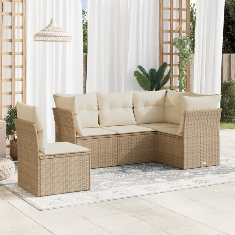 vidaXL 5-tlg. Garten-Sofagarnitur mit Kissen Beige Poly Rattan vidaXL 5-tlg. Garten-Sofagarnitur mit Kissen Beige Poly Rattan