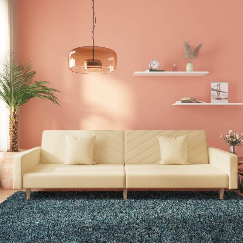 vidaXL Schlafsofa 2-Sitzer mit 2 Kissen Creme Stoff vidaXL Schlafsofa 2-Sitzer mit 2 Kissen Creme Stoff