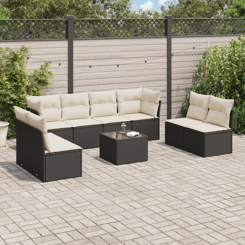 vidaXL 9-tlg. Garten-Sofagarnitur mit Kissen Schwarz Poly Rattan vidaXL 9-tlg. Garten-Sofagarnitur mit Kissen Schwarz Poly Rattan