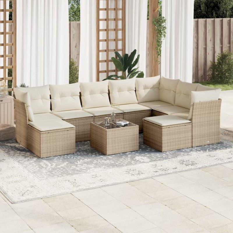 vidaXL 10-tlg. Garten-Sofagarnitur mit Kissen Beige Poly Rattan vidaXL 10-tlg. Garten-Sofagarnitur mit Kissen Beige Poly Rattan