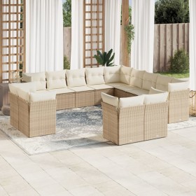vidaXL 13-tlg. Garten-Sofagarnitur mit Kissen Beige Poly Rattan