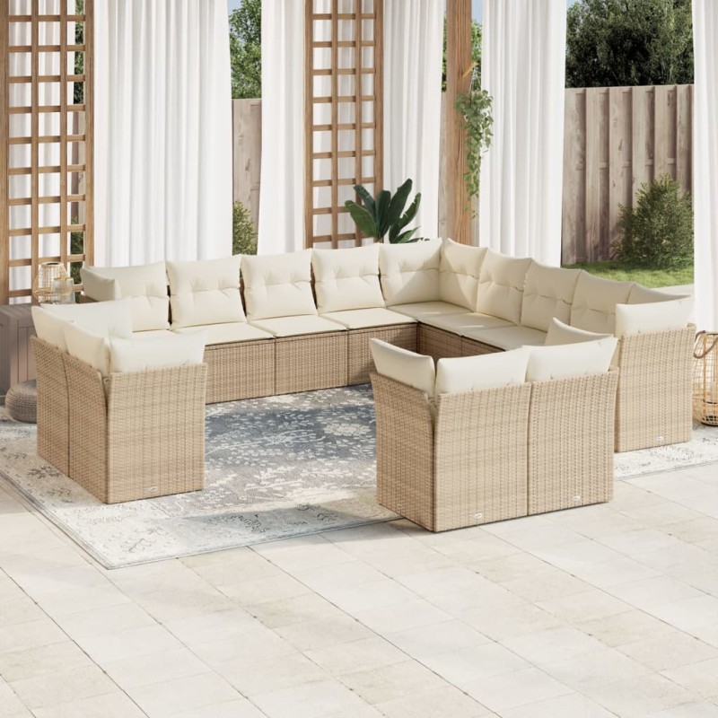 vidaXL 13-tlg. Garten-Sofagarnitur mit Kissen Beige Poly Rattan vidaXL 13-tlg. Garten-Sofagarnitur mit Kissen Beige Poly Rattan