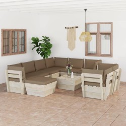 10-tlg. Garten-Sofagarnitur aus Paletten mit Kissen Fichtenholz