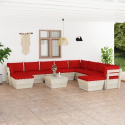 vidaXL 11-tlg. Garten-Sofagarnitur aus Paletten mit Kissen Fichtenholz 