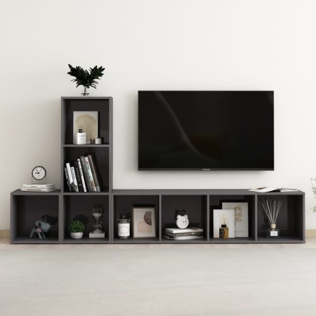vidaXL 3-tlg. TV-Schrank-Set Hochglanz-Grau Holzwerkstoff