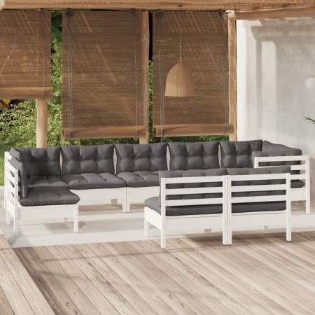 vidaXL 9-tlg. Garten-Lounge-Set mit Kissen Weiß Kiefer Massivholz