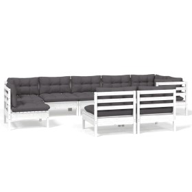 vidaXL 9-tlg. Garten-Lounge-Set mit Kissen Weiß Kiefer Massivholz