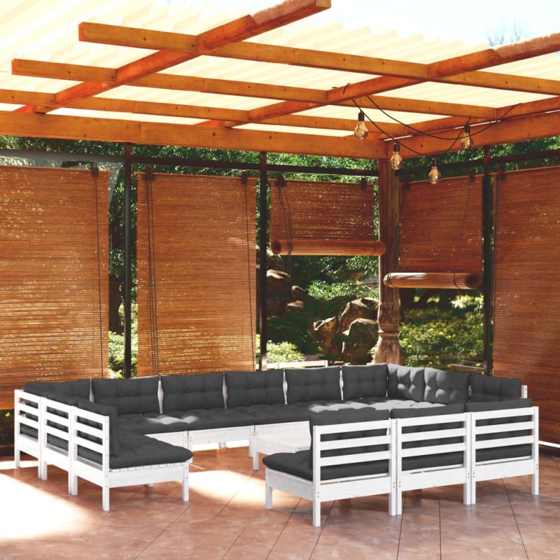 vidaXL 14-tlg. Garten-Lounge-Set mit Kissen Weiß Kiefer Massivholz vidaXL 14-tlg. Garten-Lounge-Set mit Kissen Weiß Kiefer Massivholz