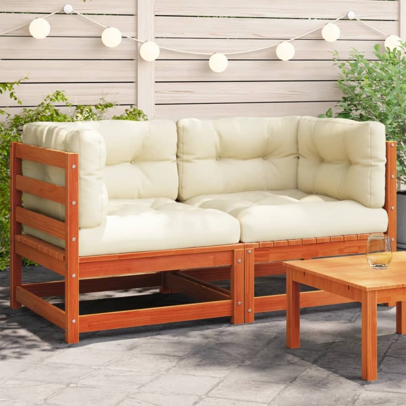 vidaXL Garten-Ecksofas mit Kissen 2 Stk. Wachsbraun Massivholz Kiefer vidaXL Garten-Ecksofas mit Kissen 2 Stk. Wachsbraun Massivholz Kiefer