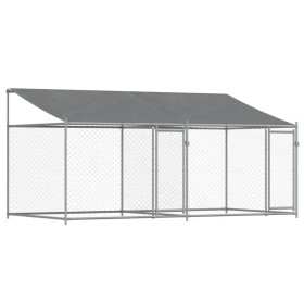 vidaXL Hundezwinger mit Dach und Türen Grau 4x2x2 m Verzinkter Stahl