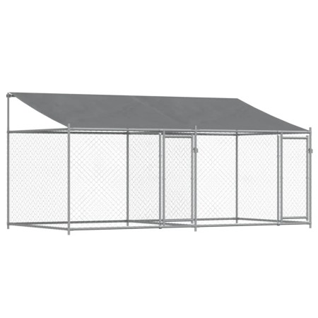 vidaXL Hundezwinger mit Dach und Türen Grau 4x2x2 m Verzinkter Stahl