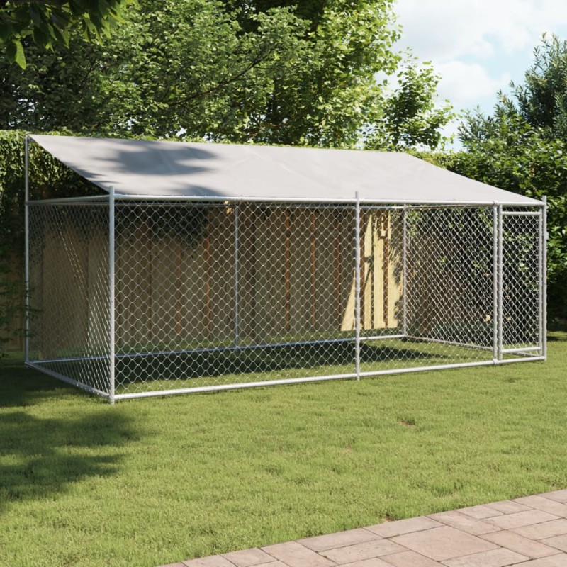 vidaXL Hundezwinger mit Dach und Tür Grau 4x2x2 m Verzinkter Stahl vidaXL Hundezwinger mit Dach und Tür Grau 4x2x2 m Verzinkter Stahl