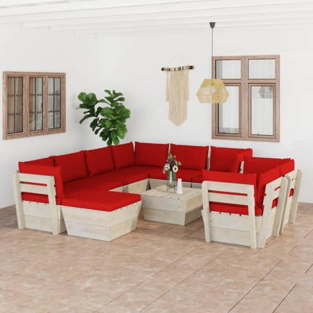 vidaXL 10-tlg. Garten-Sofagarnitur aus Paletten mit Kissen Fichtenholz