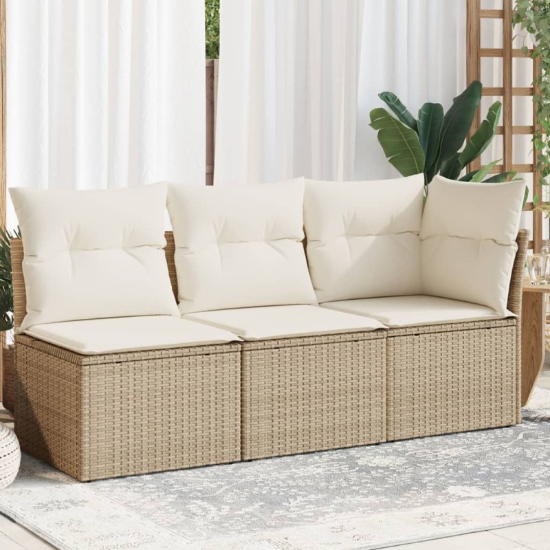 vidaXL Gartensofa mit Kissen 3-Sitzer Beige Poly Rattan vidaXL Gartensofa mit Kissen 3-Sitzer Beige Poly Rattan