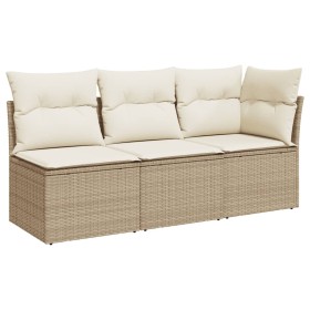 vidaXL Gartensofa mit Kissen 3-Sitzer Beige Poly Rattan