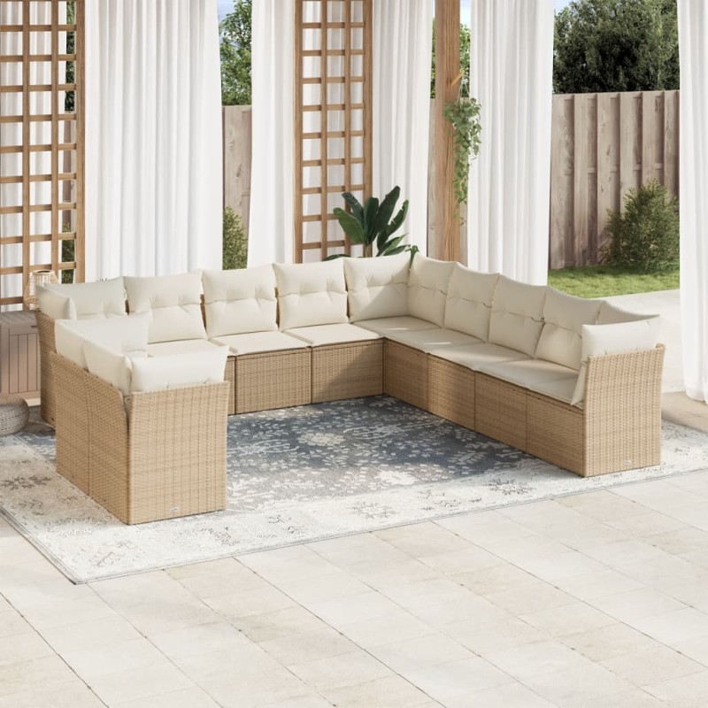 vidaXL 11-tlg. Garten-Sofagarnitur mit Kissen Beige Poly Rattan vidaXL 11-tlg. Garten-Sofagarnitur mit Kissen Beige Poly Rattan