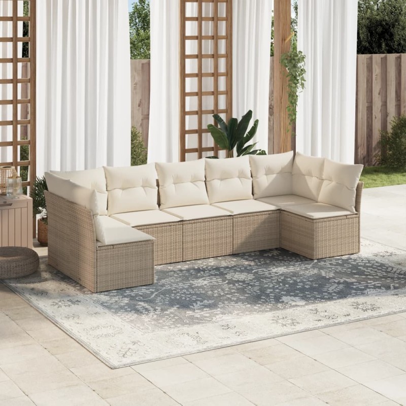 vidaXL 7-tlg. Garten-Sofagarnitur mit Kissen Beige Poly Rattan vidaXL 7-tlg. Garten-Sofagarnitur mit Kissen Beige Poly Rattan