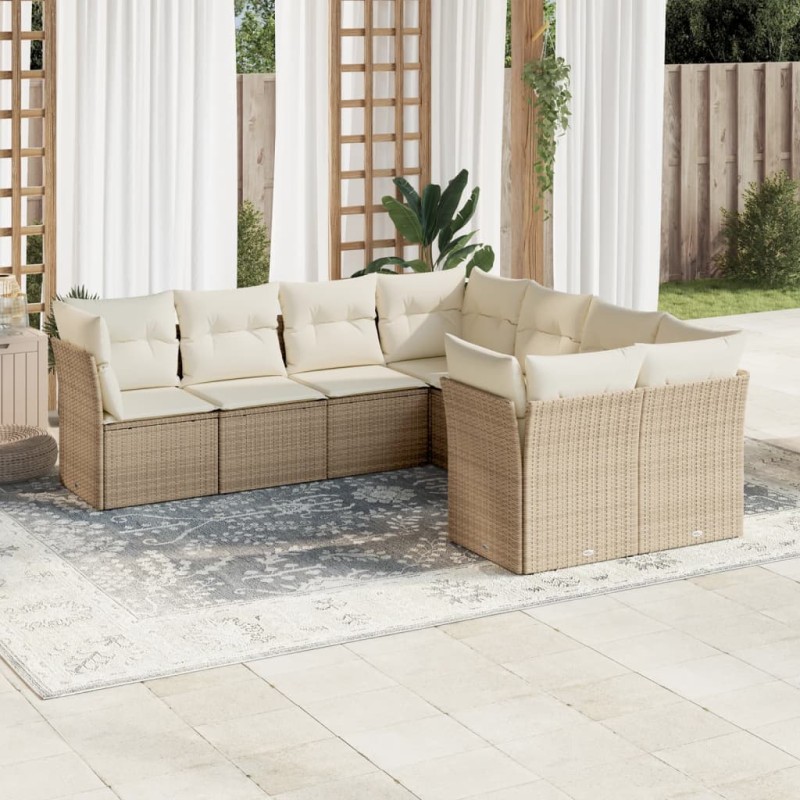 vidaXL 8-tlg. Garten-Sofagarnitur mit Kissen Beige Poly Rattan vidaXL 8-tlg. Garten-Sofagarnitur mit Kissen Beige Poly Rattan