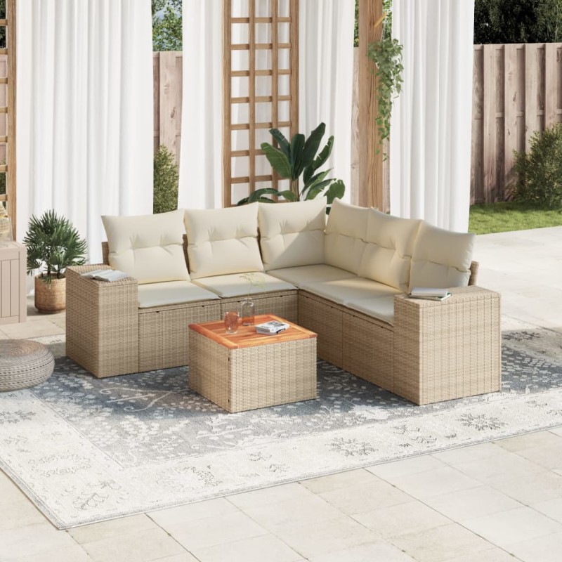 vidaXL 6-tlg. Garten-Sofagarnitur mit Kissen Beige Poly Rattan vidaXL 6-tlg. Garten-Sofagarnitur mit Kissen Beige Poly Rattan