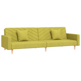 vidaXL Schlafsofa 2-Sitzer mit 2 Kissen Grün Stoff