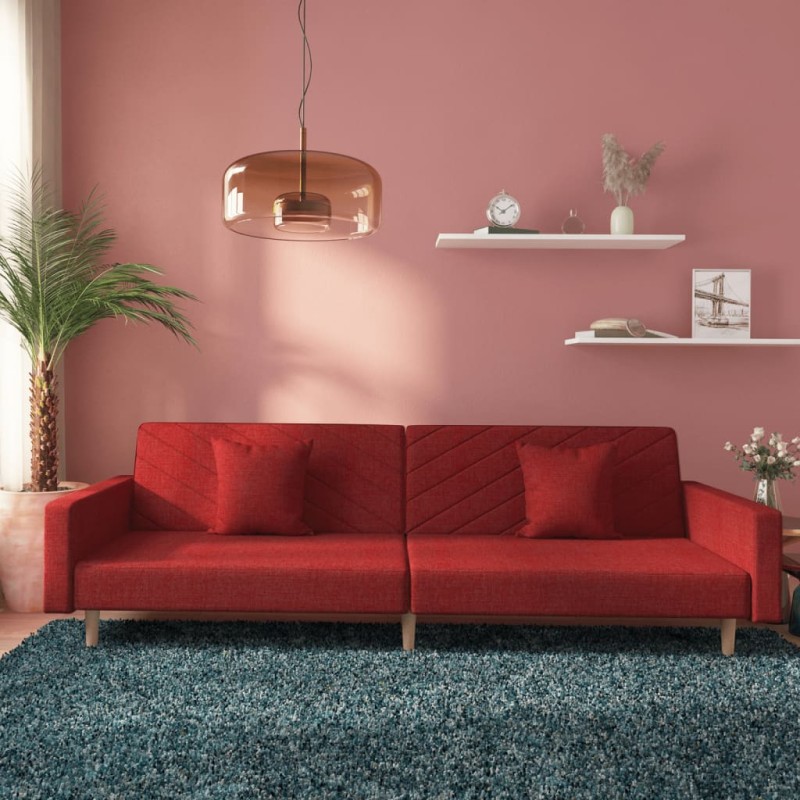 vidaXL Schlafsofa 2-Sitzer mit 2 Kissen Weinrot Stoff vidaXL Schlafsofa 2-Sitzer mit 2 Kissen Weinrot Stoff